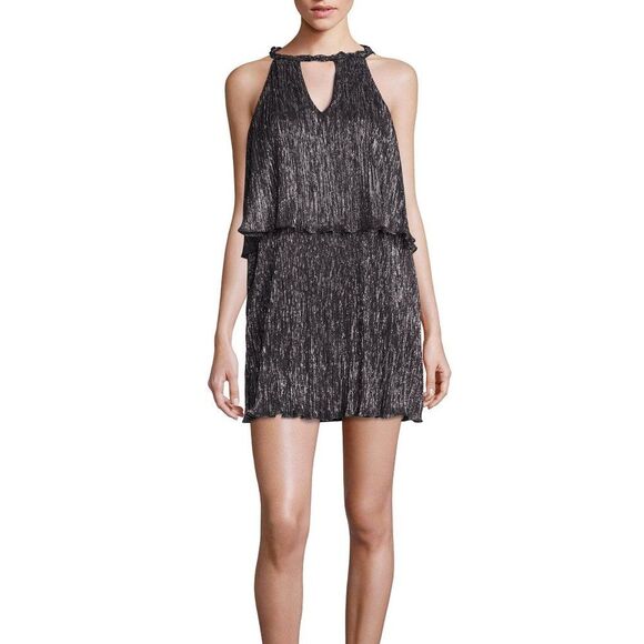 ELLA MOSS Silver Stripe METALLIC Tiered Dress M - Picture 14 of 16